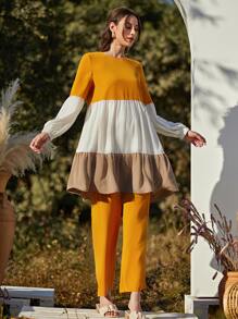 Mulvari Bộ đồ hai mảnh nữ Viên lá sen Khối Màu Giải trí - Nhiều màu - Xem 1