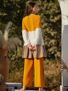 Mulvari Bộ đồ hai mảnh nữ Viên lá sen Khối Màu Giải trí - Nhiều màu - Xem 2