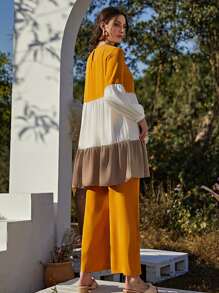 Mulvari Bộ đồ hai mảnh nữ Viên lá sen Khối Màu Giải trí - Nhiều màu - Xem 6