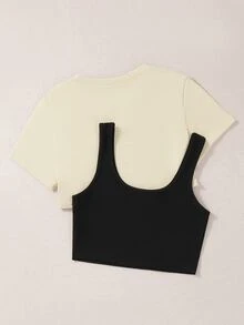 SHEIN Unity Crop Tank Top & Letter Graphic Tee - Multicolor - View 2