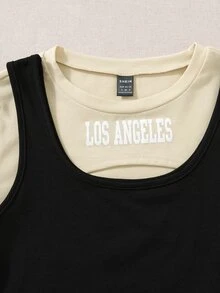 SHEIN Unity Crop Tank Top & Letter Graphic Tee - Multicolor - View 7