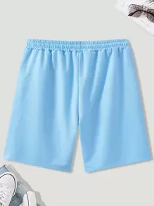 Manfinity Chillmode 男士戲水短褲,寬鬆版型,帶有束口腰帶,印有棕櫚樹圖案 - 淺藍色 - 查看 2