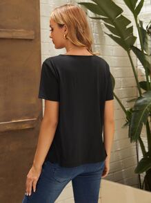 SHEIN Maternity Floral Embroidered V-neck Top - Black - View 2