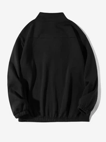 Chillumni Loose Men's Letter Patched Half Zip Fleece Thermal Pullover - Black - View 2