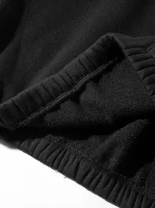 Chillumni Loose Men's Letter Patched Half Zip Fleece Thermal Pullover - Black - View 4