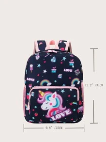 女孩獨角獸圖案大容量書包 - 藏蓝色 - 查看 7