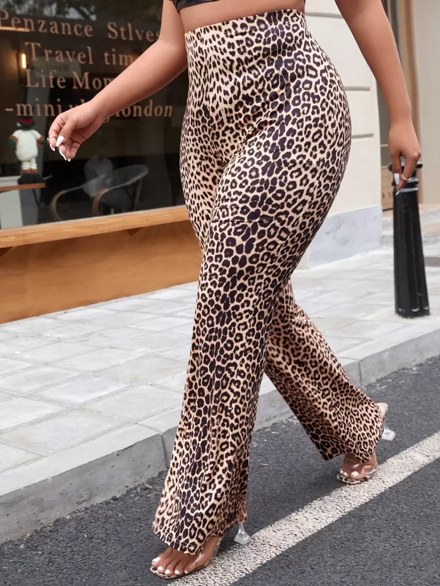 SHEIN SXY Plus Leopard Print Trousers - Multicolor - View 1