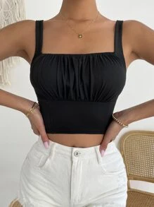Chiquease Solid Ruched Bust Crop Cami Top - Black - View 4