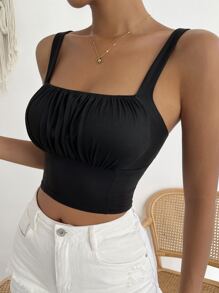 Chiquease Solid Ruched Bust Crop Cami Top - Black - View 5
