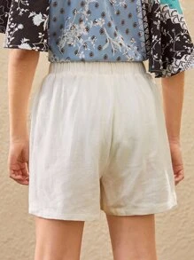 SHEIN 女孩素色翻蓋口袋短褲