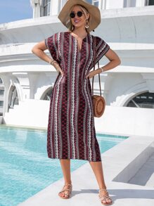SHEIN VCAY Vestido túnico de cuello notch con estampado geométrico - Multicolor - Ver 1