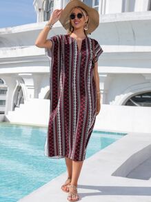 SHEIN VCAY Vestido túnico de cuello notch con estampado geométrico - Multicolor - Ver 6