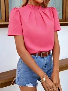 Breezaya Blusa de cuello alto de espalda con abertura de ojo - Rosa - Ver 5