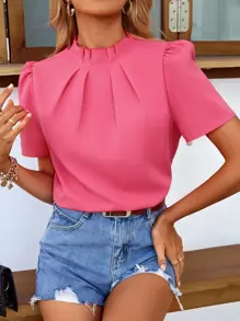 Breezaya Blusa de cuello alto de espalda con abertura de ojo - Rosa - Ver 1