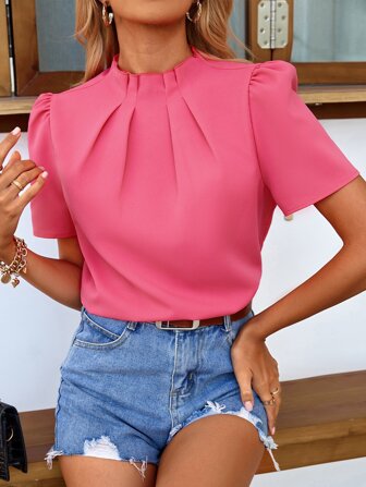 Breezaya 小高領後鎖孔襯衫