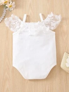 嬰兒拼接蝴蝶貼花網紗挖肩連身背心 - 白色 - 查看 2