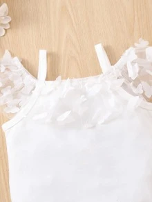 嬰兒拼接蝴蝶貼花網紗挖肩連身背心 - 白色 - 查看 3