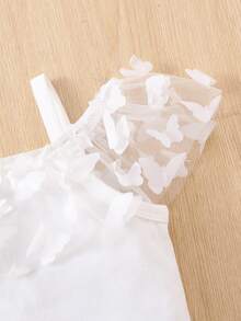 嬰兒拼接蝴蝶貼花網紗挖肩連身背心 - 白色 - 查看 5