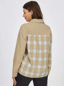 SHEIN 格子圖案前紐扣翻蓋口袋襯衫 - 彩色 - 查看 2