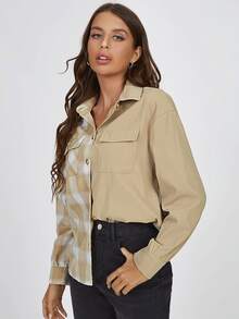 SHEIN 格子圖案前紐扣翻蓋口袋襯衫 - 彩色 - 查看 3