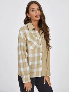 SHEIN 格子圖案前紐扣翻蓋口袋襯衫 - 彩色 - 查看 5