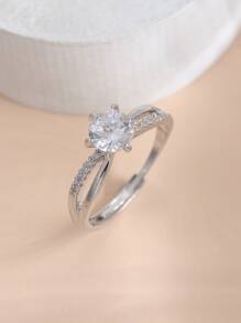 Cubic Zirconia Decor Ring - Silver - View 1