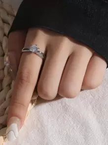 Cubic Zirconia Decor Ring - Silver - View 2