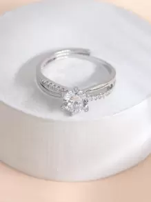 Cubic Zirconia Decor Ring - Silver - View 3