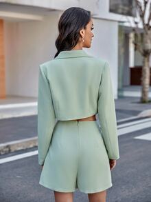 雙排釦短版西裝和圍裹下擺半身裙 - 薄荷綠 - 查看 2
