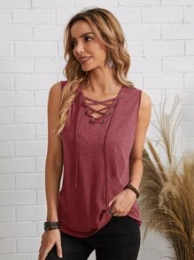 EMERY ROSE Áo hai dây Ren lên màu trơn Giải trí - Gỗ đỏ - Xem 1