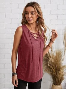 EMERY ROSE Áo hai dây Ren lên màu trơn Giải trí - Gỗ đỏ - Xem 5