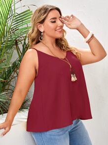 EMERY ROSE 大碼素色吊帶上衣 - 酒紅色 - 查看 5