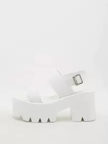 2026春夏新款白色厚底露趾高跟凉鞋，美国休闲度假高跟女凉鞋，黑色厚底女凉鞋，旅行必备 - 白色 - 查看 3