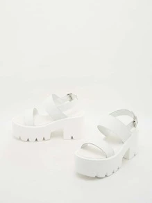 2026春夏新款白色厚底露趾高跟凉鞋，美国休闲度假高跟女凉鞋，黑色厚底女凉鞋，旅行必备 - 白色 - 查看 5