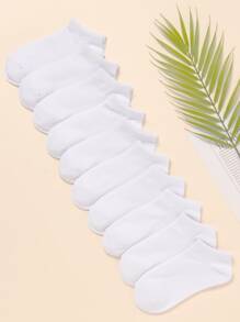 10pairs Men Solid Ankle Socks - White - View 1