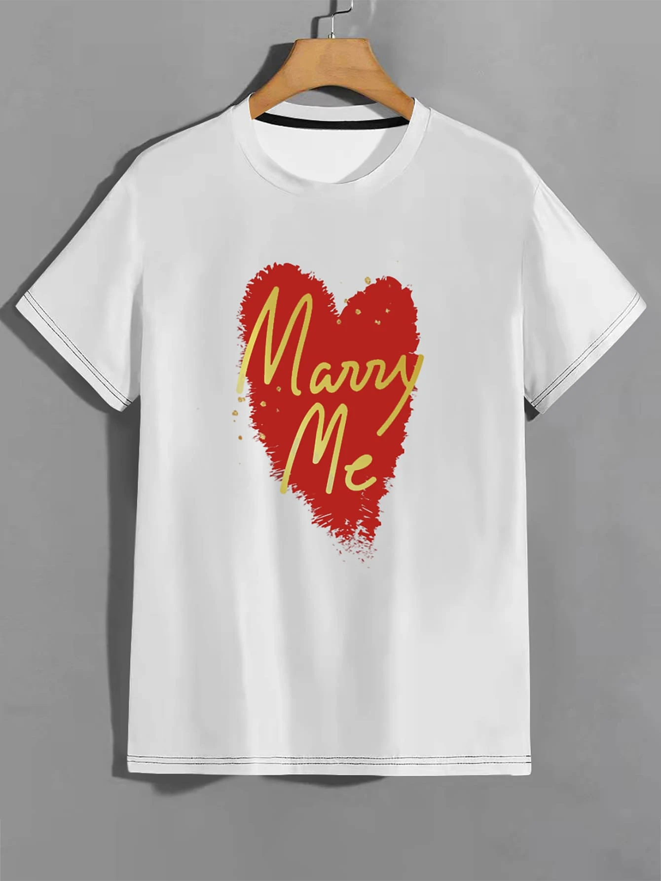 愛心和標語圖案T恤 - 白色 - 查看 1