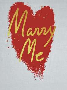 愛心和標語圖案T恤 - 白色 - 查看 3