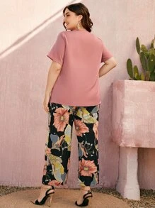 SHEIN LUNE 大碼素色上衣和印花闊腿褲 - 彩色 - 查看 2