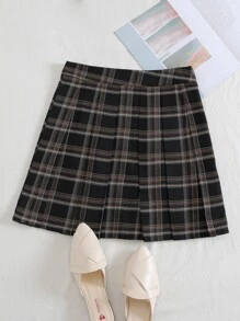 SHEIN Qutie Plaid Print Fold Pleated Skirt - Multicolor - View 1