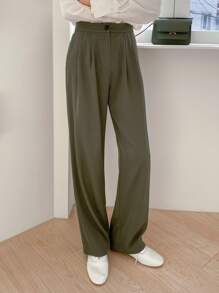 DAZY Women Suit Pants Nút màu trơn - xanh quân đội - Xem 1