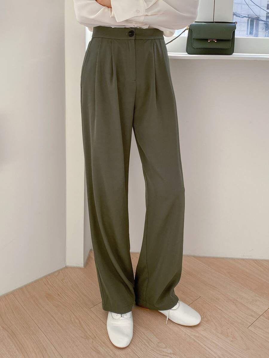 DAZY Women Suit Pants Nút màu trơn - xanh quân đội - Xem 1