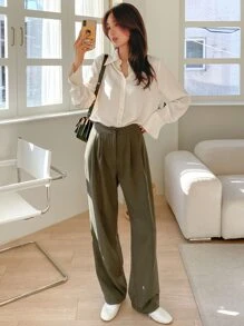 DAZY Women Suit Pants Nút màu trơn - xanh quân đội - Xem 3