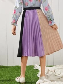 SHEIN Girls 1pc Colour Block Pleated Skirt - Multicolor - View 4