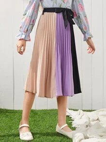 SHEIN Girls 1pc Colour Block Pleated Skirt - Multicolor - View 2