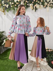 SHEIN Girls 1pc Colour Block Pleated Skirt - Multicolor - View 5