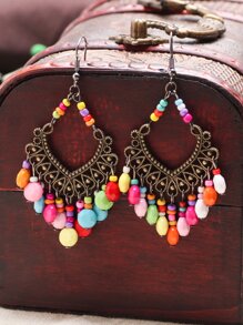 串珠流蘇裝飾耳墜 - 彩色 - 查看 1