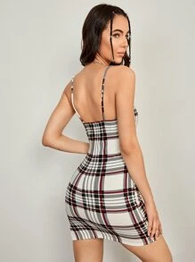 SHEIN Essnce Split Hem Tartan Bodycon Dress - Multicolor - View 2