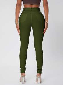 SHEIN SXY 高腰緊身牛仔褲 - 軍綠色 - 查看 2