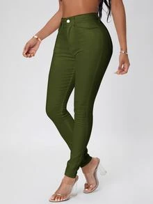 SHEIN SXY 高腰緊身牛仔褲 - 軍綠色 - 查看 4