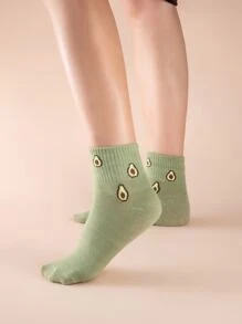 5 双水果条纹印花中筒袜 - 彩色 - 查看 2